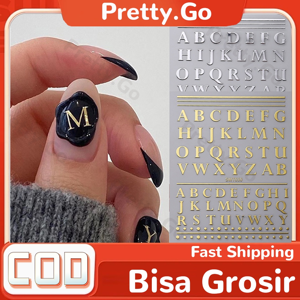 Stiker Kuku Huruf Emas/Perak Laser/Motif love/Hiasan Stiker Gold/Silver/Kutek Nail Art Stiker