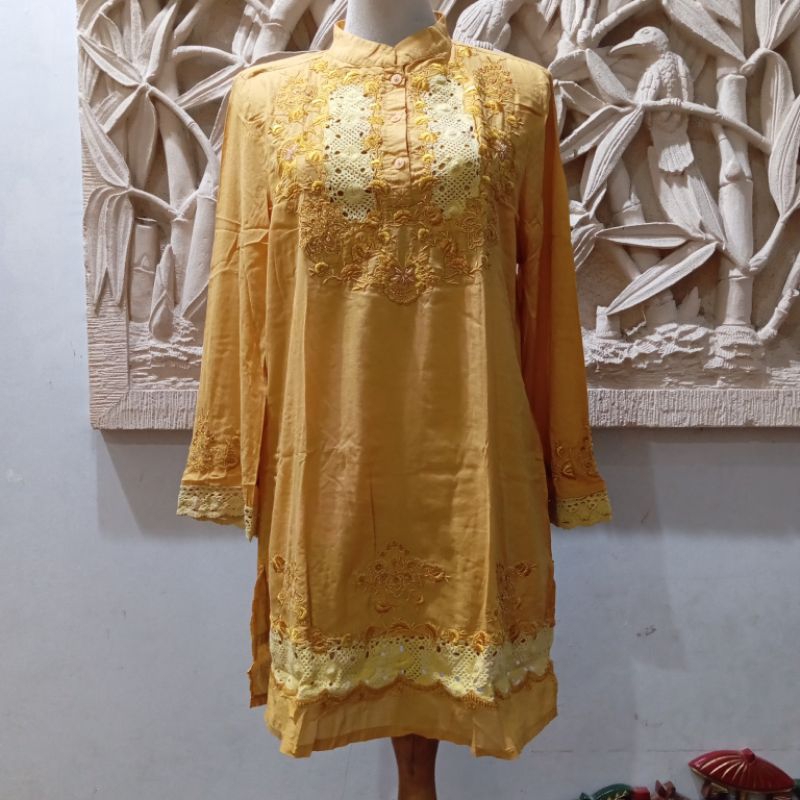 Tunik/ Tunik Panjang Bordir / Tunik Bordir Kuning Baru