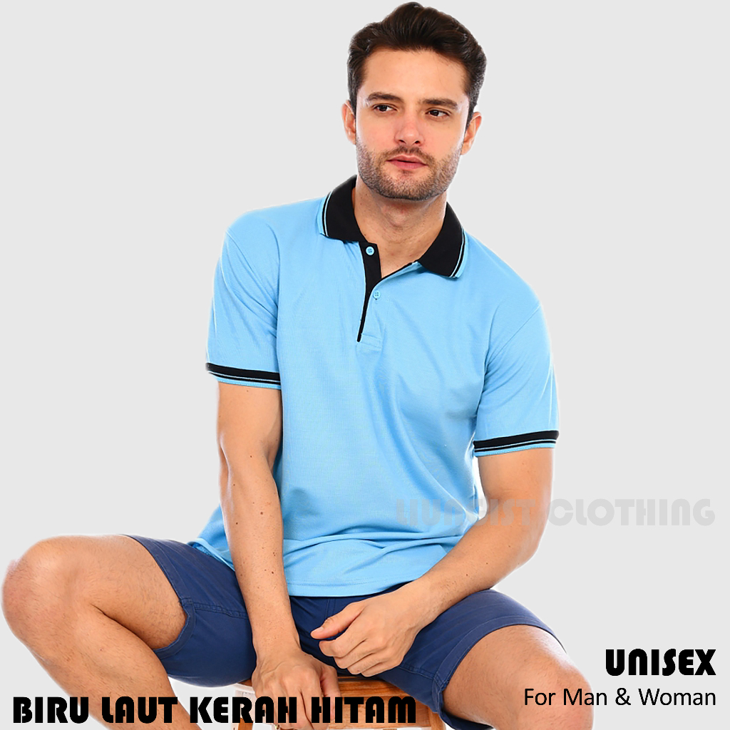 Kaos Polo Unisex Biru Laut Kerah Hitam / Kaos Kerah / Poloshirt / Polo Shirt Pendek