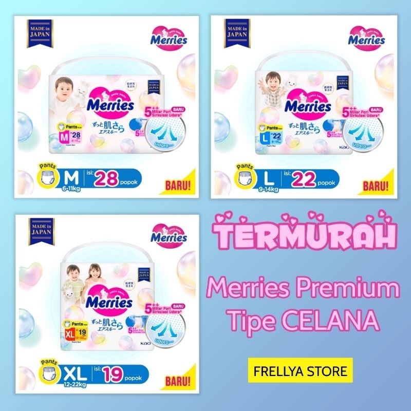 Merries Premium M28 L22 XL19 XXL26 Pants Size M 28 L 22 XL 19 XXL 26Popok Bayi Tipe Celana