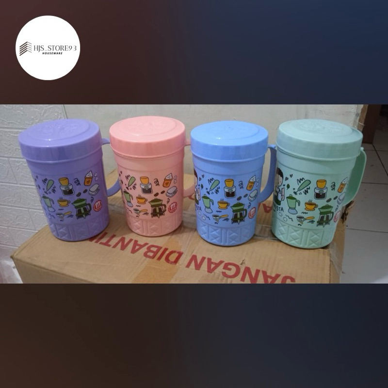 mug tutup jumbo drat / gelas plastik besar / cangkir tutup putar