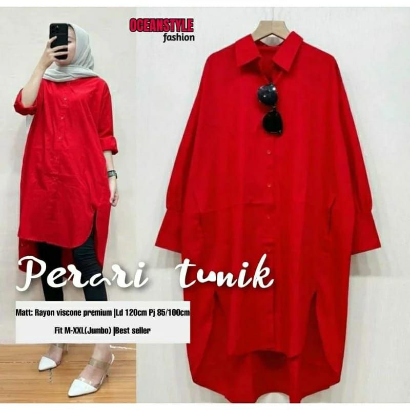 YOHANA TUNIK RAYON POLOS MERAH JUMBO LD 120 XXL