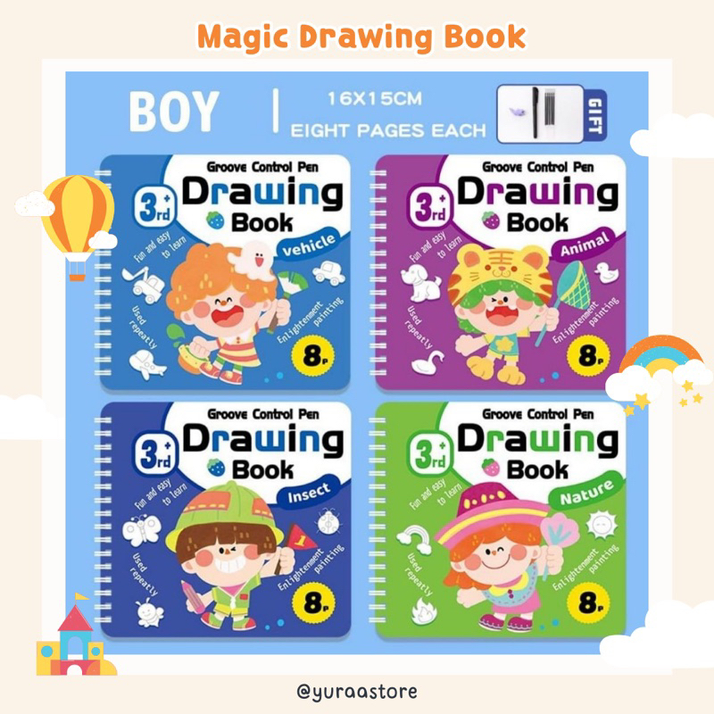 

DRAWING BOOK 4PCS BUKU + PEN / MAGIC DRAWING BOOK / BUKU GAMBAR ANAK / BUKU MEWARNAI / BUKU EDUKASI ANAK