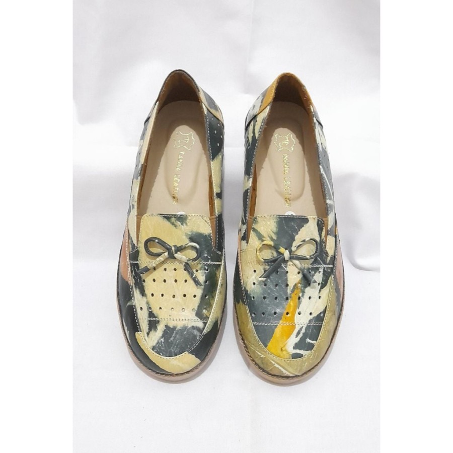 Sepatu Kulit Wanita magetan Sepatu Ngajar Wanita Pentopel ecoprint terlaris