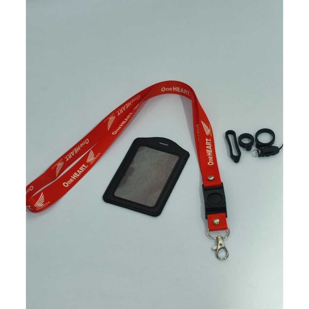 

Lanyard Premium HONDA ONE HEART" FREE " Case Gantungan Karet Oring Cantolan / Lanyard ID Card Custom Pancawarna