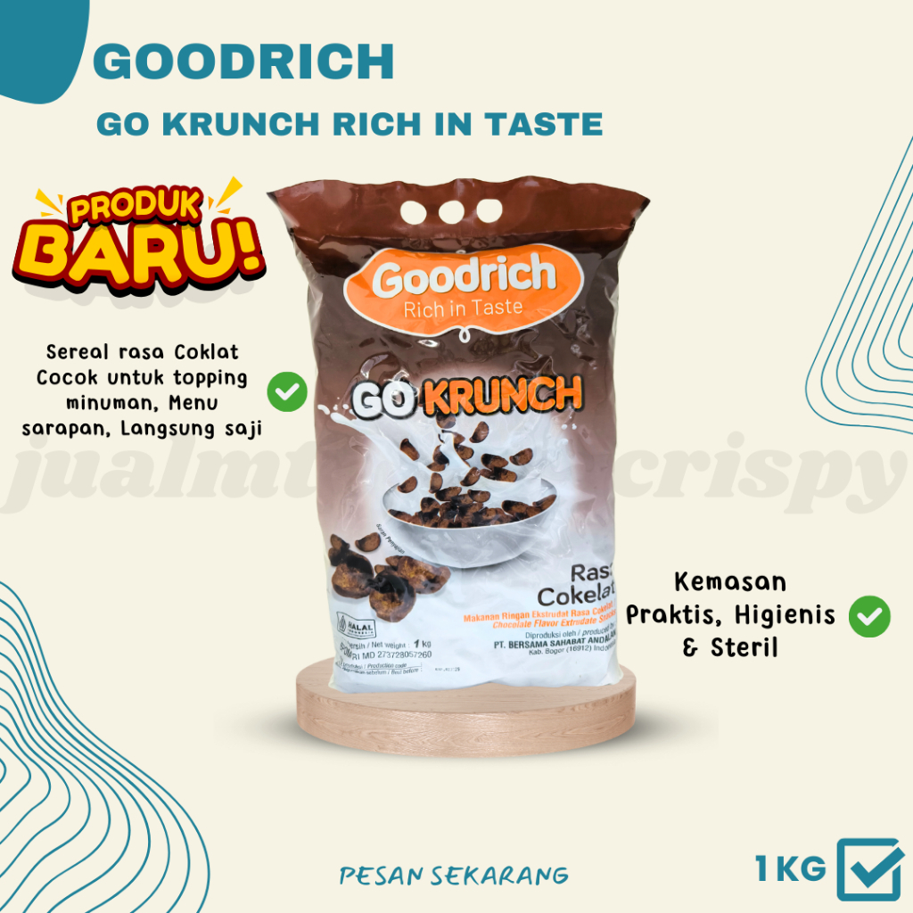 

Goodrich Go Krunch Sereal Rasa Coklat / Makanan Ringan Go Krunch Kemasan 1 Kg