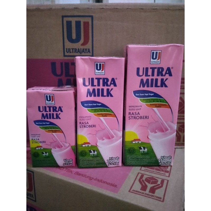 

ultra milk UHT 125/200/250ml strawberry/coklat/fullcream 1karton