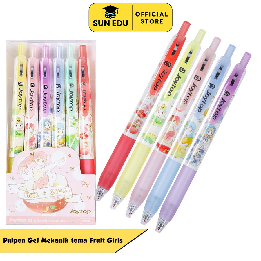 

6 PCS SET 0.5mm Tinta Hitam Tekan Motif Kartun Gel Pena Kantor Siswa Alat Tulis Original Stasionary