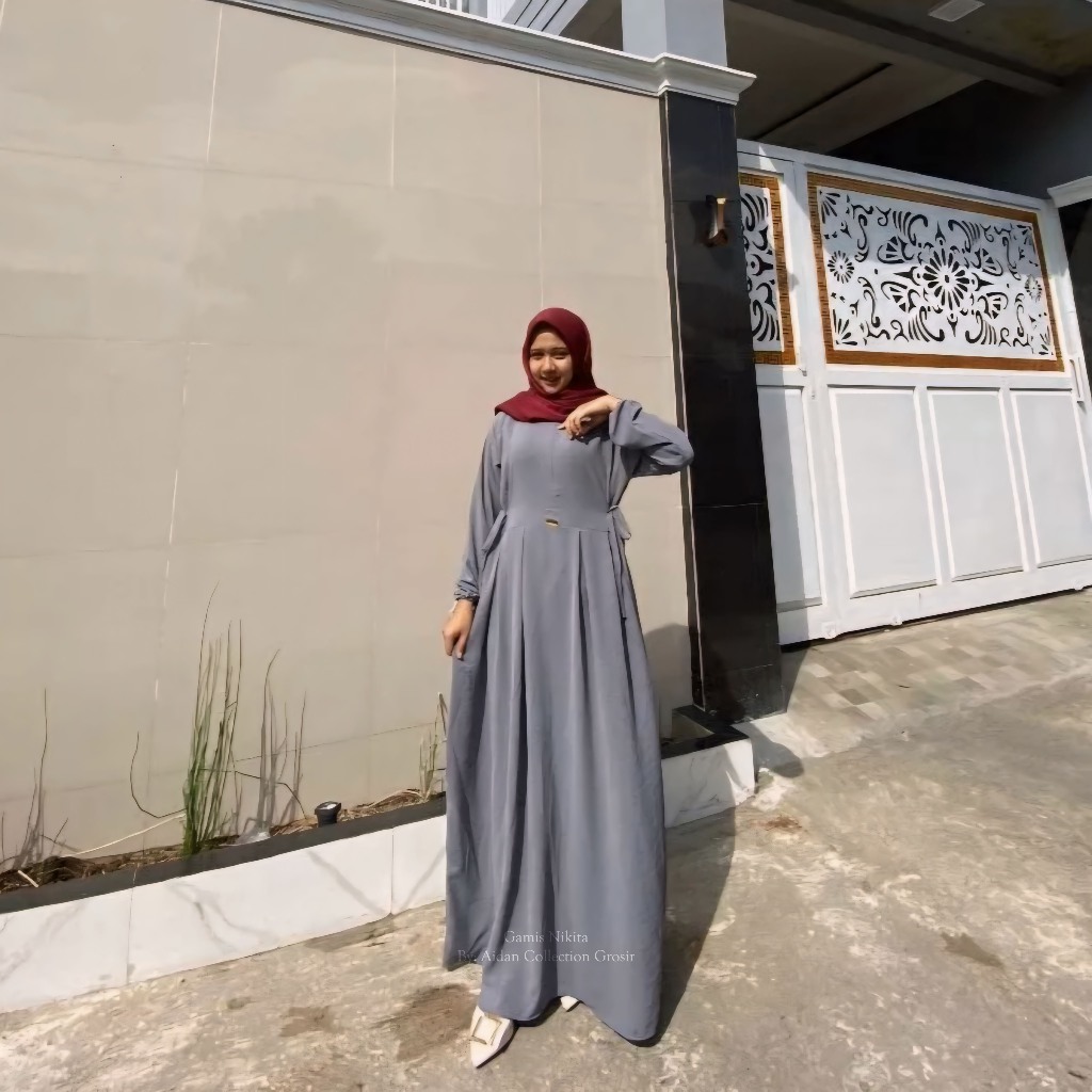 GAMIS NIKITA CRINKLE AIRFLOW PREMIUM TERBARU DRESS CHIBI-Grey
