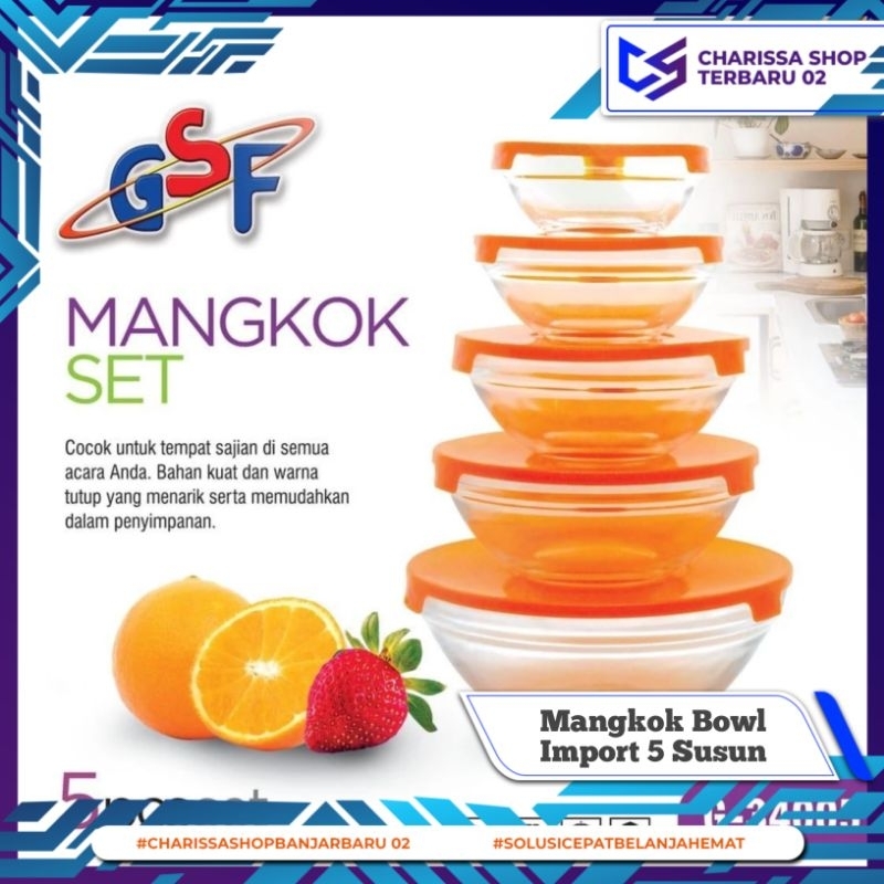 Mangkok Bowl Import 5 Susun / Mangkok Kaca Dengan Tutup / Glassware Bowl