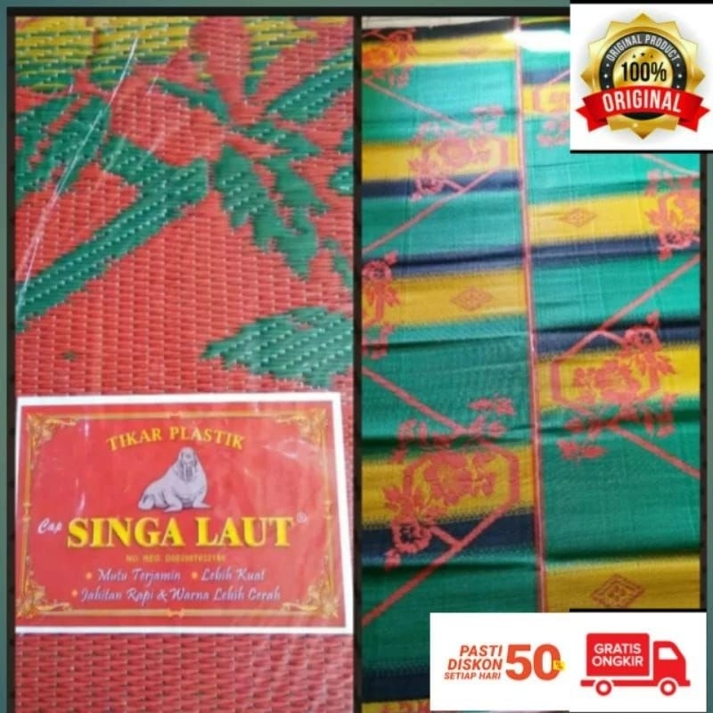 Tikar tenun plastik merek asli singa laut / Tikar karpet plastik lipat singa laut bahan tebal mutu t