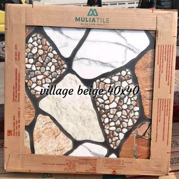 keramik 40x40 lantai teras motif batu alam kasar village brown MT