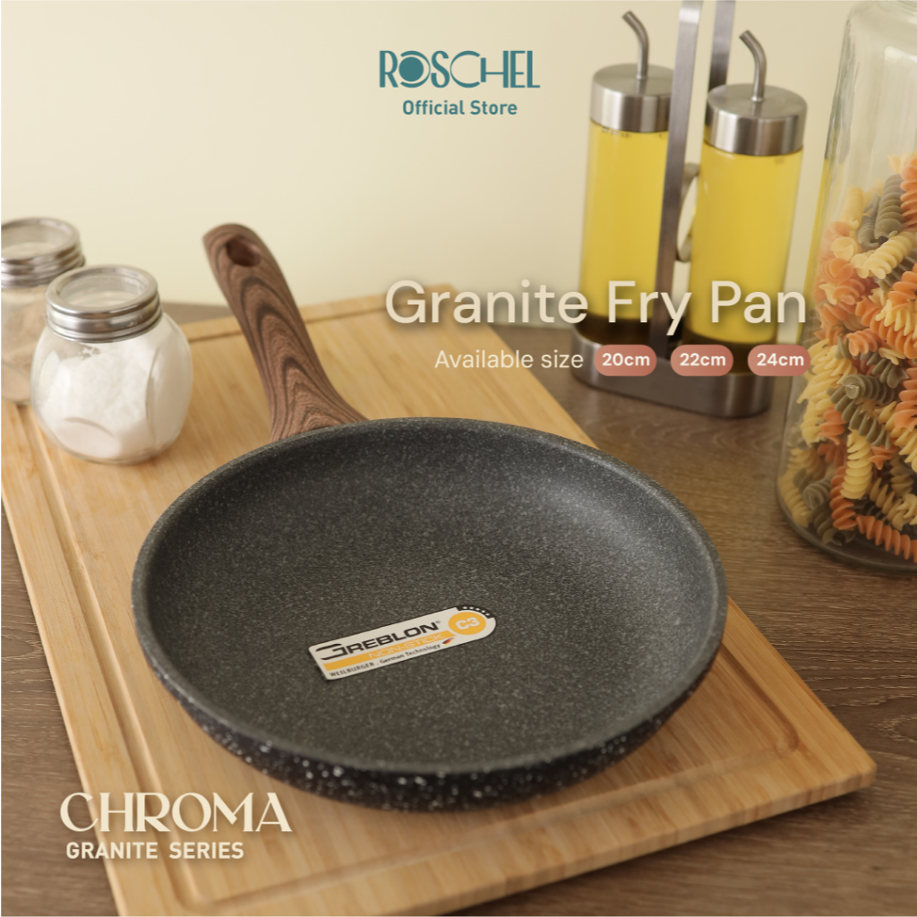 ROSCHEL CHROMA GRANITE FRYPAN 20 , 22 , 24 CM NON-STICK GREBLON C3 GERMAN COATING PANCI PENGGORENGAN