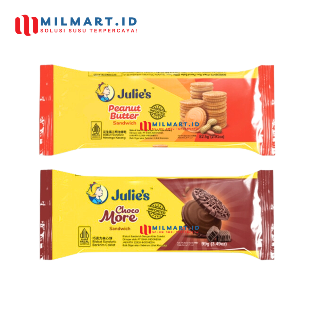 

JULIE BISCUIT PEANUT 82.5 G/ CHOCO MORE 99 G JULIE'S BISKUIT KACANG COKELAT MAKANAN RINGAN ROTI KERING JULIES SANDWICH