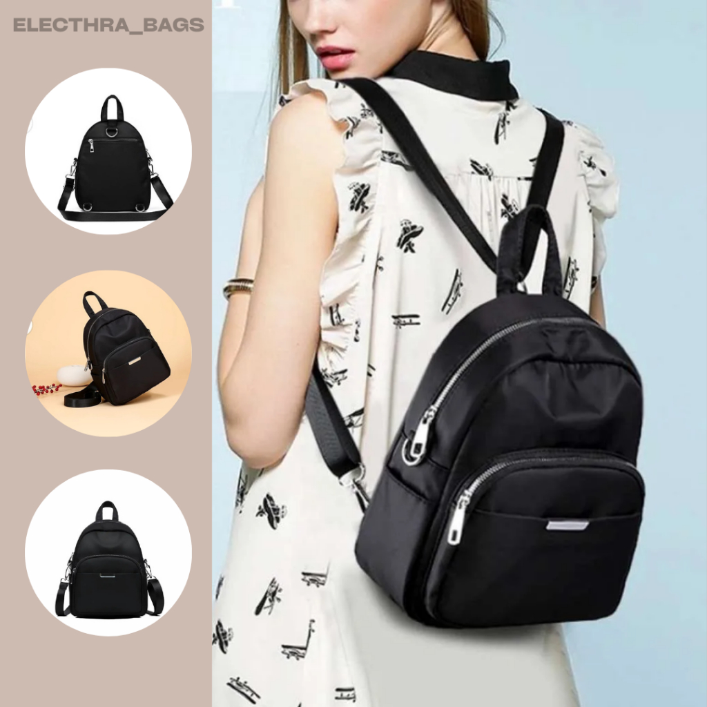 Tas Ransel Wanita Cewek Korea Hitam Elegan Premium Kekinian Bahan Kanvas