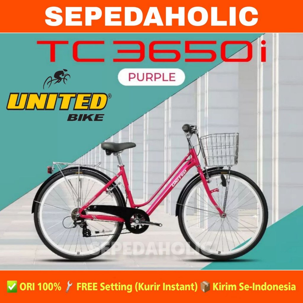 Sepeda City Bike UNITED TC 3650i TC3650i Ukuran 26 Inch Alloy 7 Speed Shimano Keranjang Dewasa