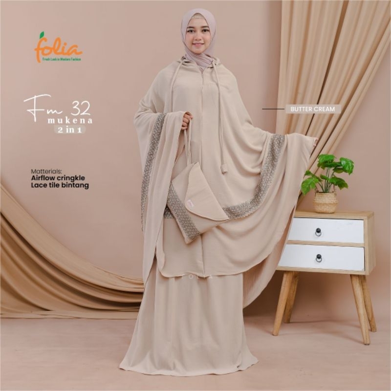 Folia Mukena Dewasa Setelan Atas Bawah 2 In 1 Fm 32/Airflow Crinkle Butter Cream(Coksu)
