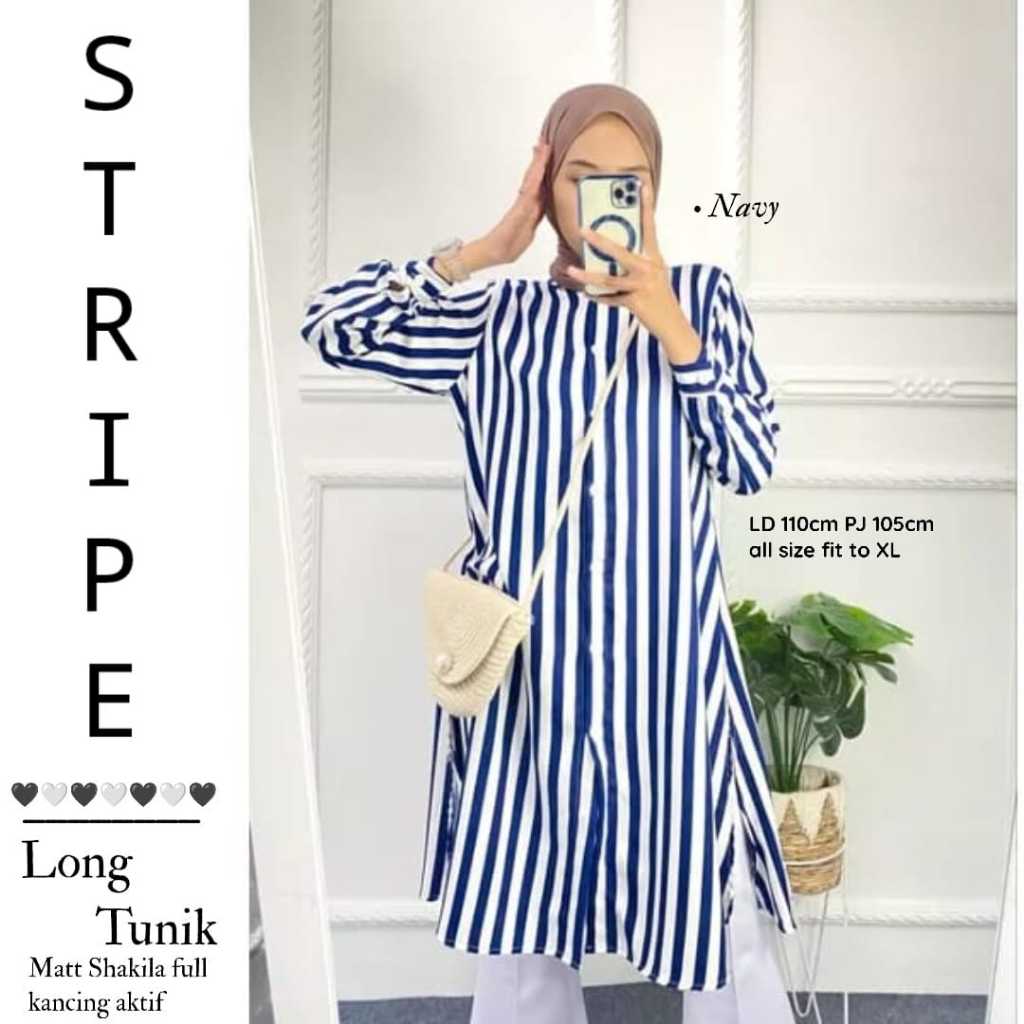 STRIPE long tunik,/salur/syakila tunik salur