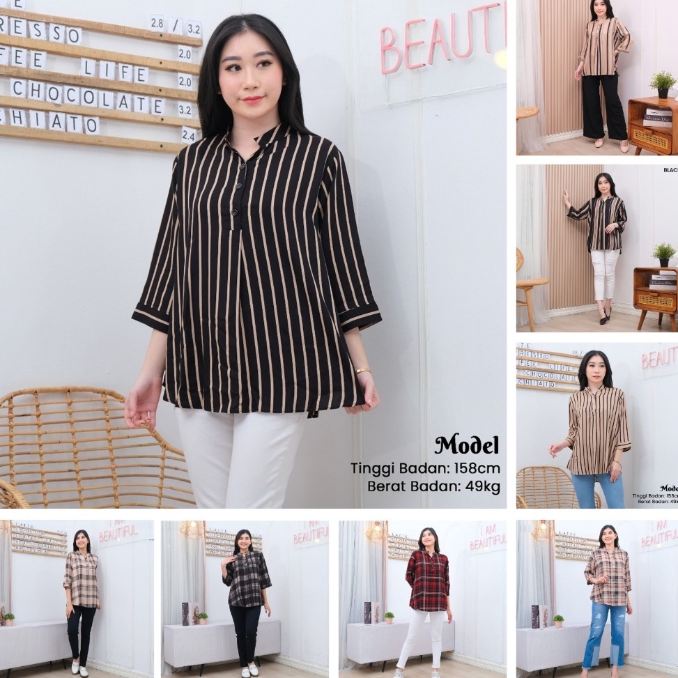 Sangat Nyaman KS2 Atasan Wanita Rayon Armor Premium Salur Shanghai 3 kancing Oversize LD11 LD12 Keme