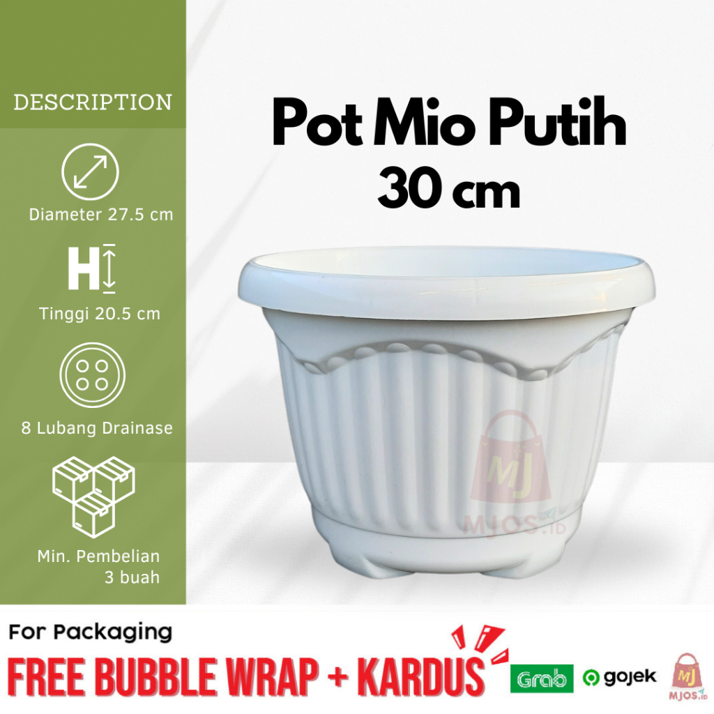 Pot bunga tanaman hias plastik Estetik Motif Garis warna putih besar 30 cm murah dan tebal