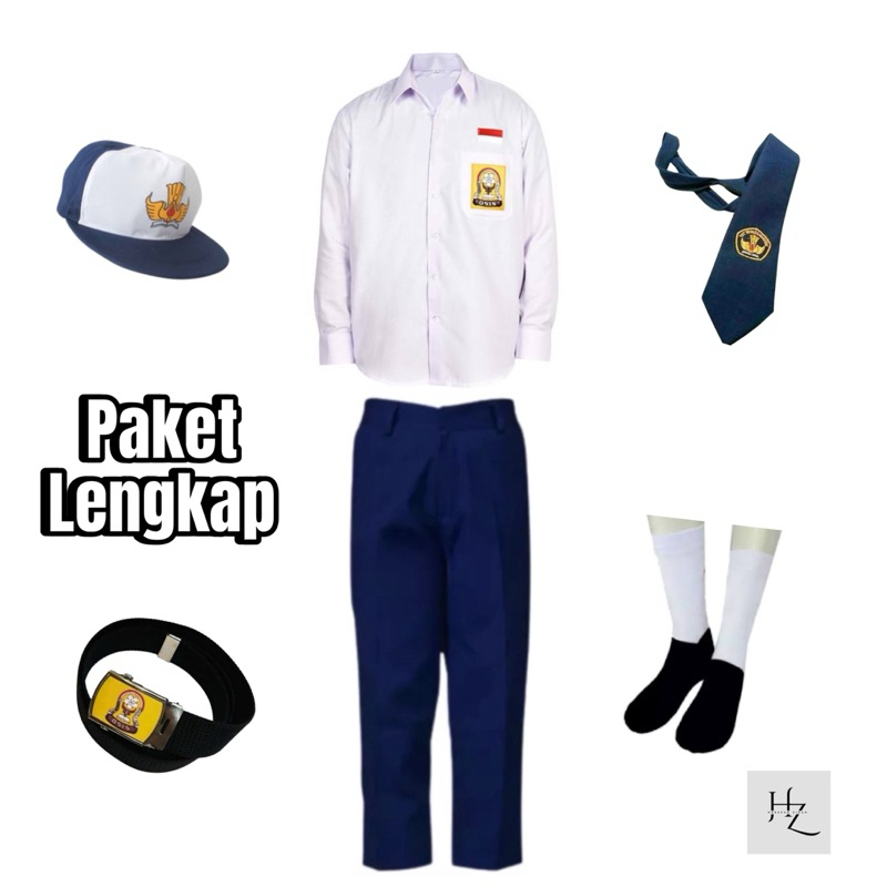 Set Seragam SMP Biru Putih (Baju panjang & Celana Panjang)
