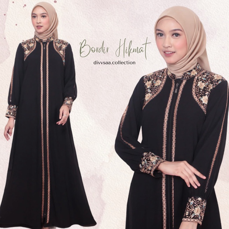 Garansi Aman  GAMIS ABAYA TURKEY HITAM BUSUI BORDIR BUNGA TERBARU QUEEN 2 HIKMAT KW