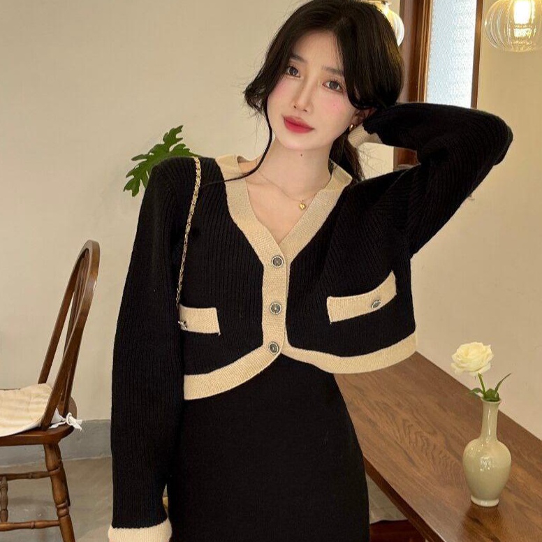 Paling Diminati NAJWA  Setelan One Set 2 in 1 Cardigan Outer Inner Dress Wanita Set Vanya 2