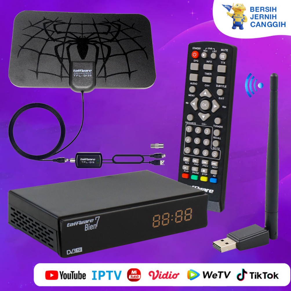 1 SET STB BIEN7  ANTENA BOOSTER DIGITAL SET TOP BOX TV TABUNG LED SMART DVBT2 ANALOG SAMSUNG TG TOSH