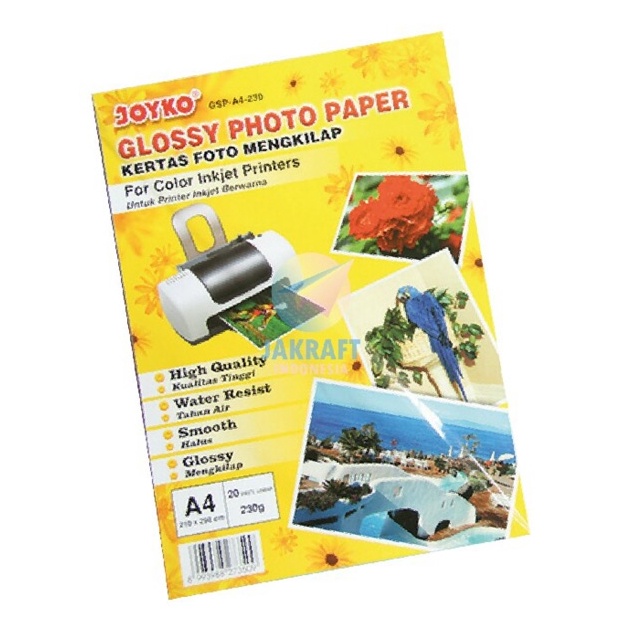 

GLOSY PAPER KERTAS FOTO 23 GRAM JOYKO A23 A4 2 LEMBAR GROSIR Nyaman