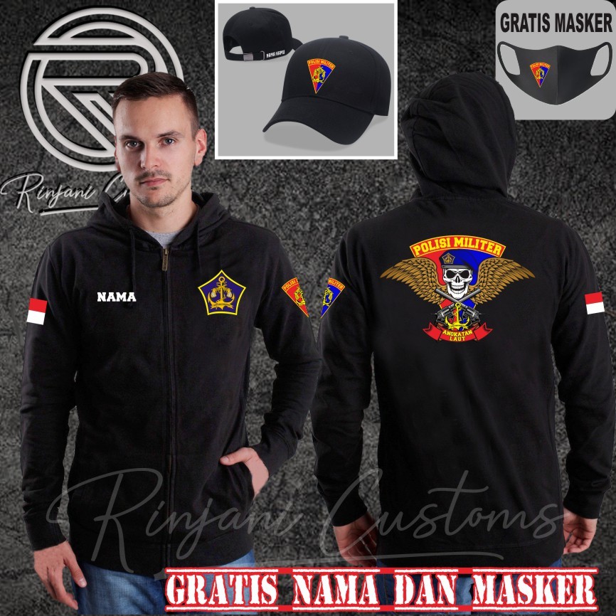 JAKET POLISI MILITER ANGKATAN LAUT GRATIS NAMA DAN MASKER - JAKET SWEATER POMAL TNI AL SKULL