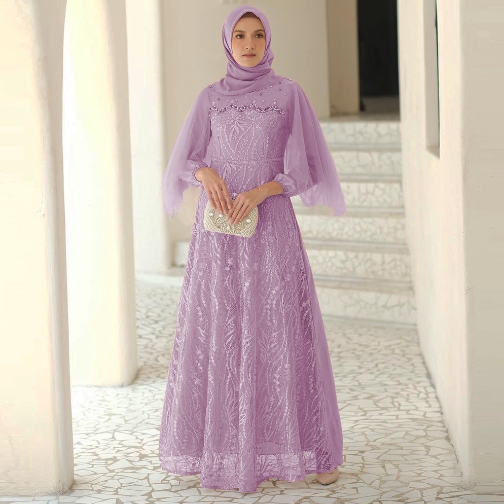 Produk Terbaru  ADA JUMBO  BATIK SOLO  Gamis Muslim Aretha  Maxi Brukat Selma Tulle Premium Murah Br