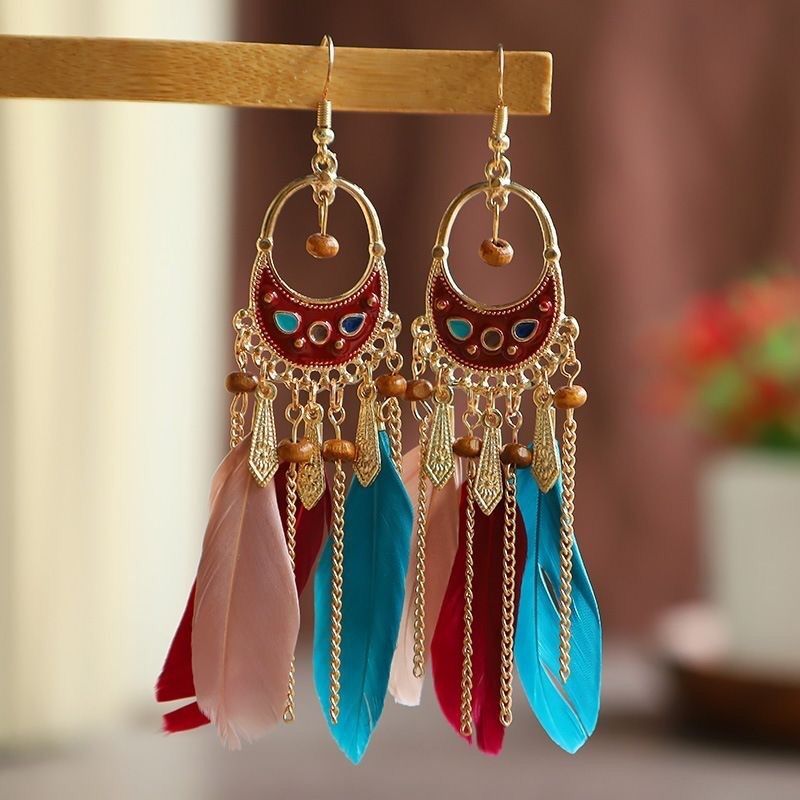 Anting Etnis Anting Bohemian Bulu Anting Jilbab Anting Juntai Anting Vintage AT714