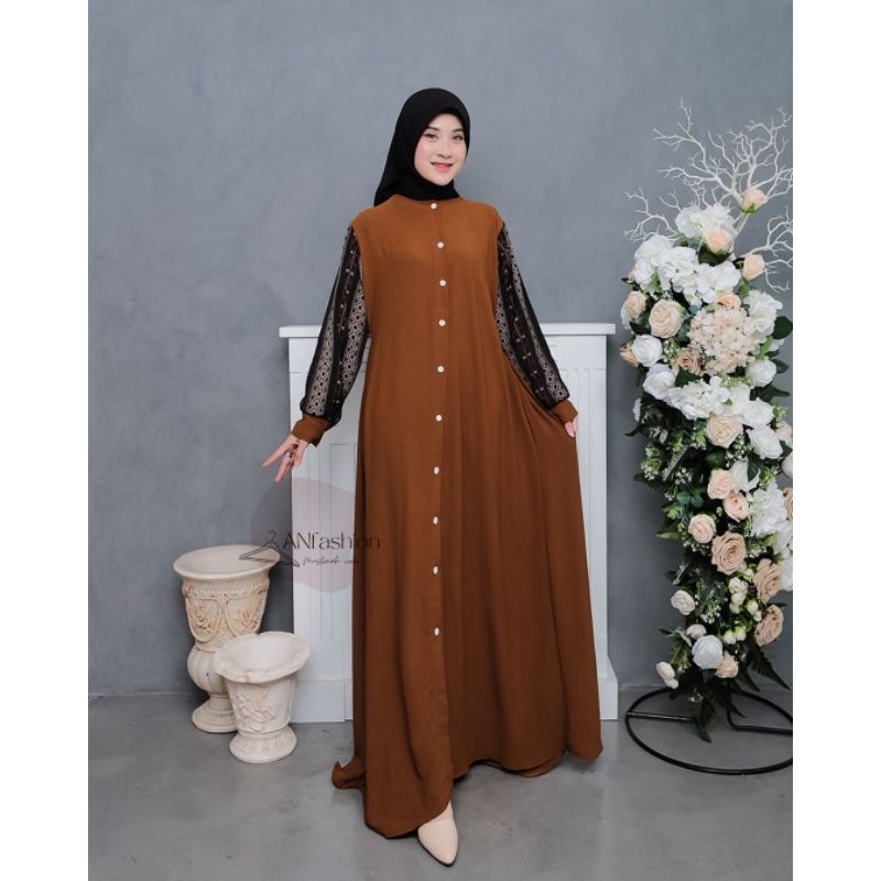 Gamis crinkle kombinasi motif Alina dress/Gamis Denisa