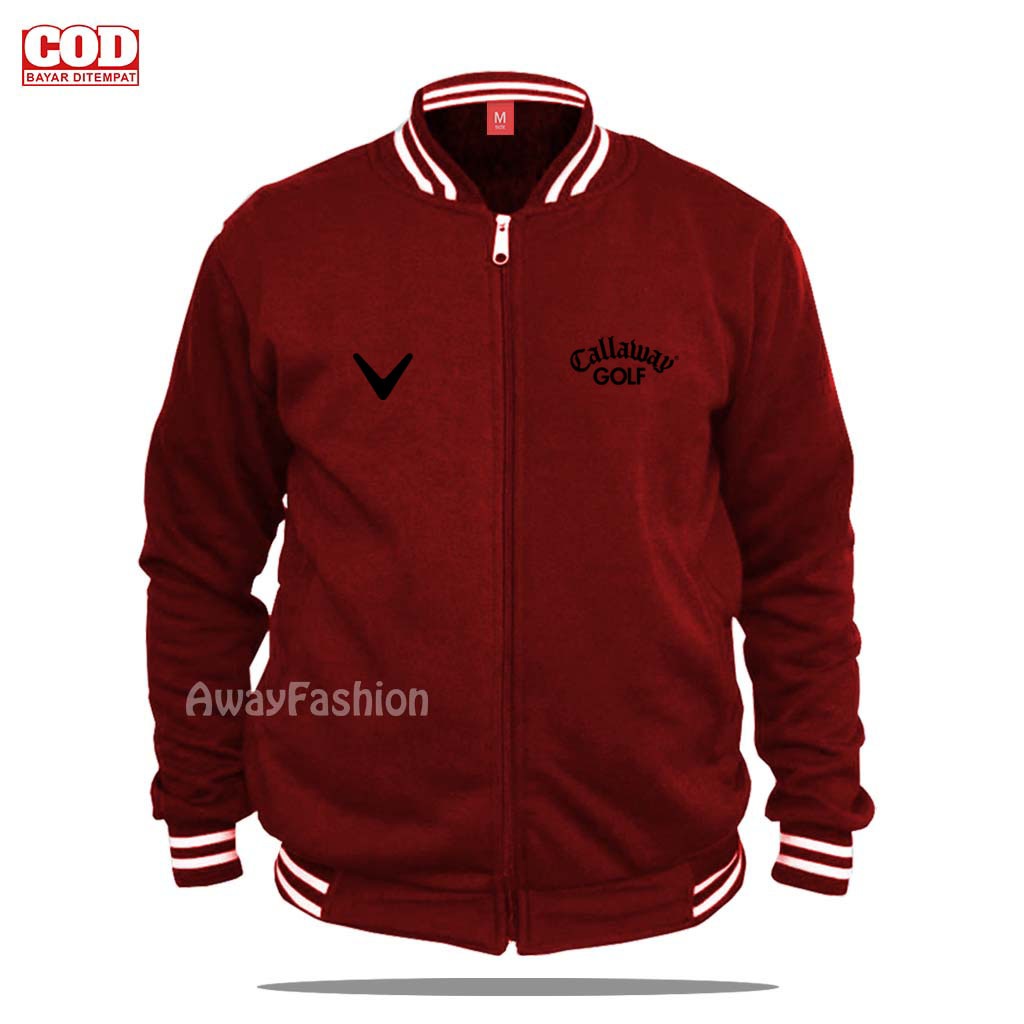 BISA COD Jaket Bomber Varsity Baseball Resleting Callaway | Keren | Text Hitam Jaket Varsity Pria | 