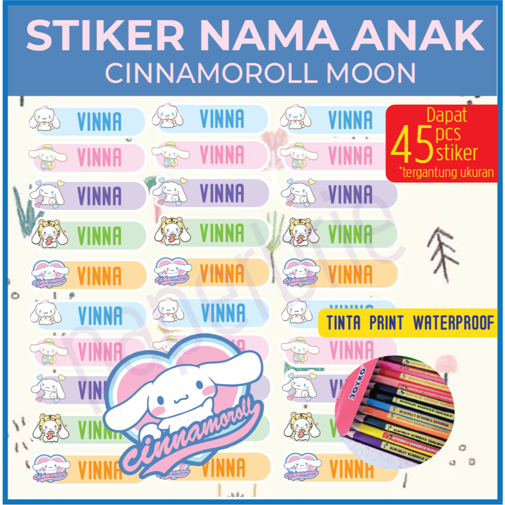 

Stiker label nama CINNAMOROLL MOON anak Sticker buku anak sticker pensil kartun sticker