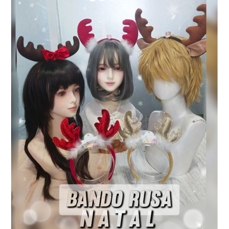 Bando tanduk rusa velboa coklat christmas cosplay kawaii anime game halloween sexy cute horn deer