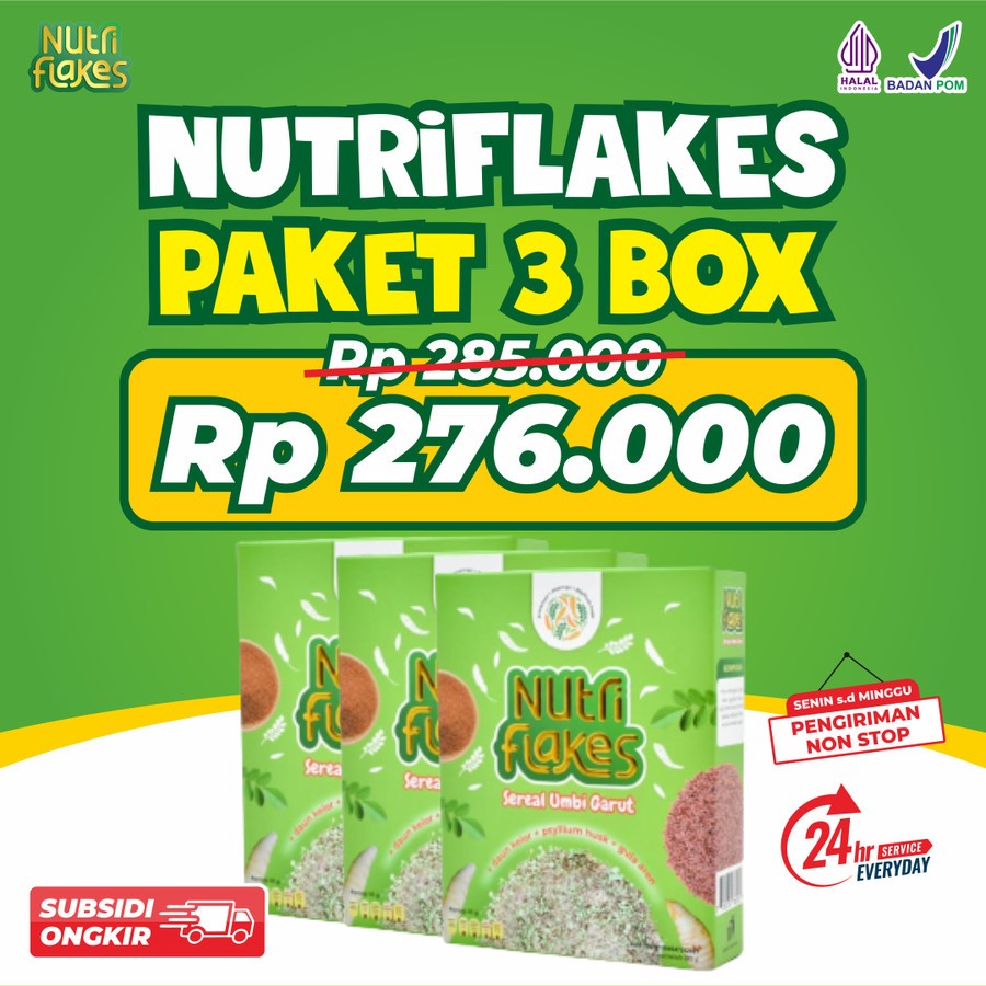 

Nutri Flakes Paket 3 Box Minuman Serbuk Umbi Garut - Sereal Umbi Kesehatan Lambung