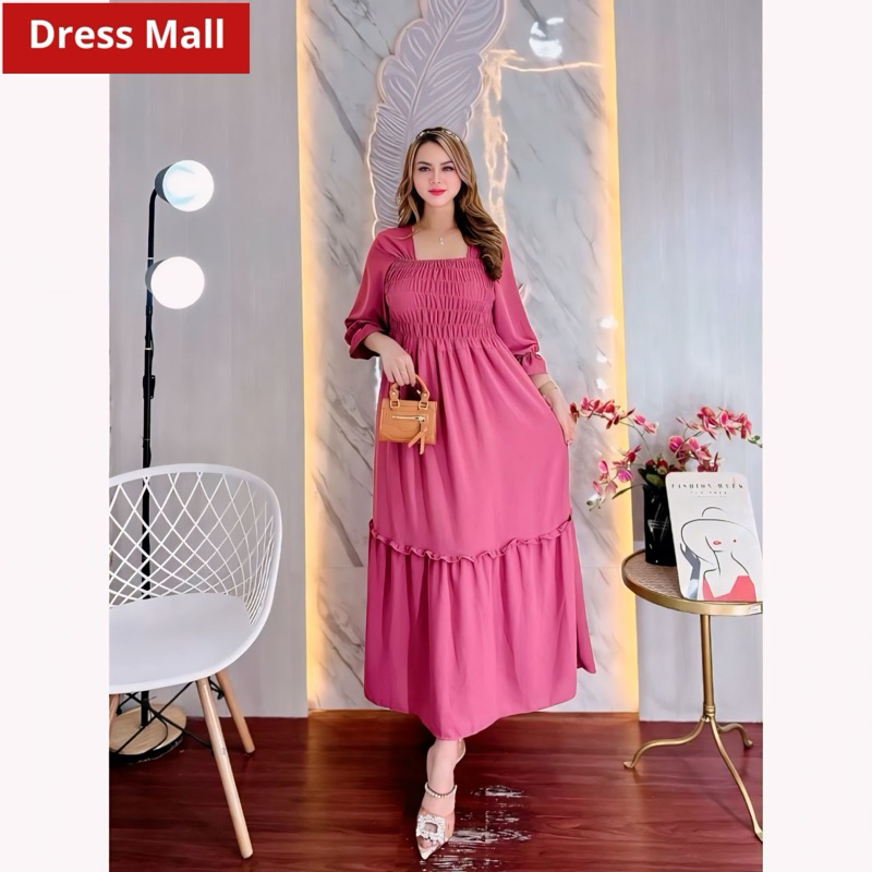 Dress Mall Daster Kekinian Fuji Smok Full Kerut Midi Dres Crinkle Airflow Premium Original All size
