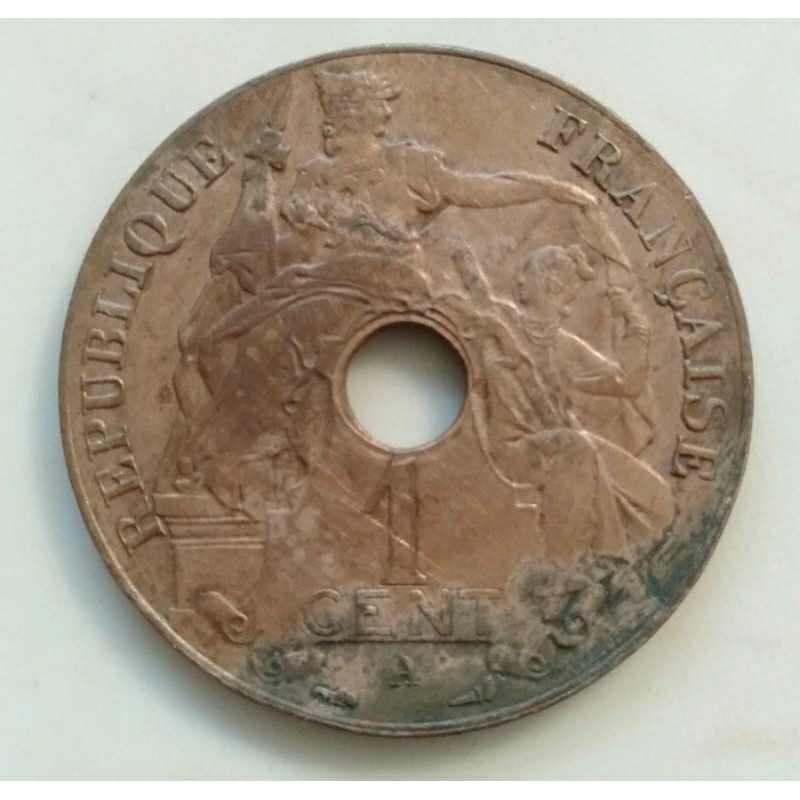 koin 1 cent indo chine francaise 1918 sangat bagus tajam
