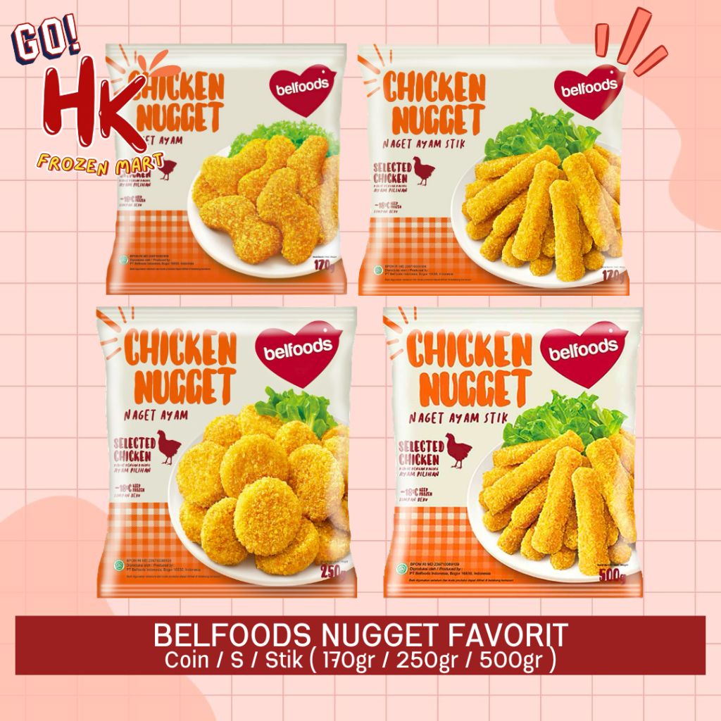 

Belfoods Nugget Favorit S Stik Coin 170gr 250gr 500gr | Chicken naget ayam premium HK Frozen Mart