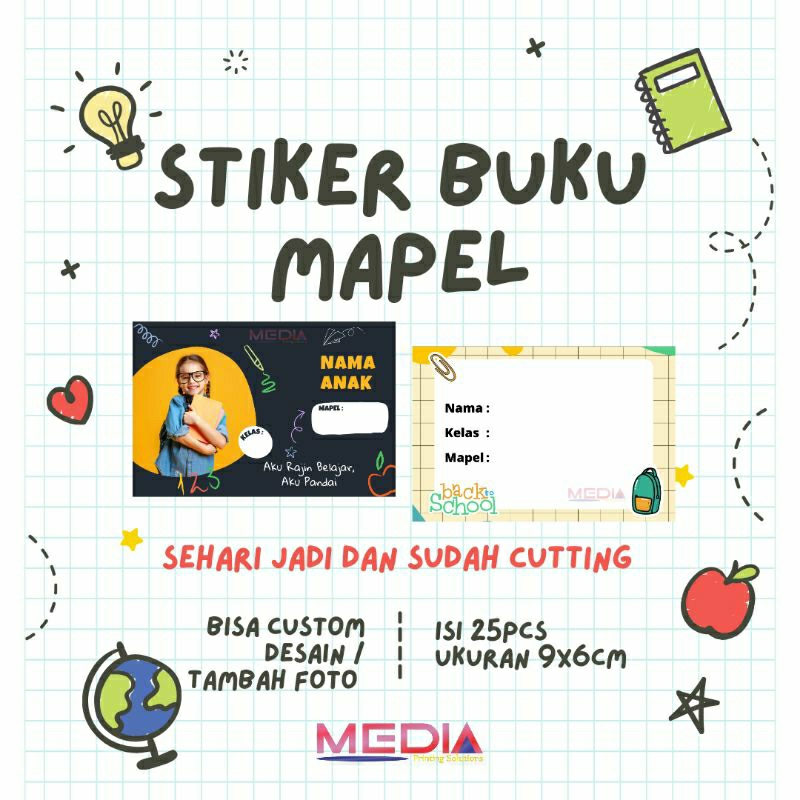 

Isi 25pcs Stiker Mapel Buku Tulis Sekolah Custom Desain Nama Mata Pelajaran