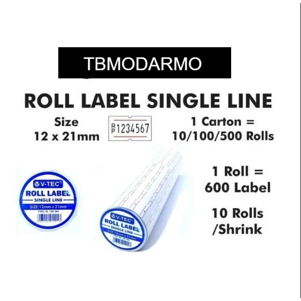 

TBM V-TEC ROLL LABEL SINGLE LINE TYPE RL-1201 WHITE --