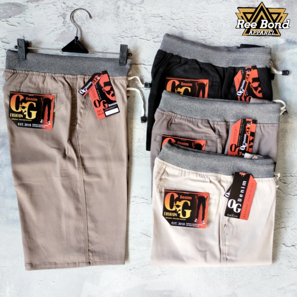 Celana Pendek Pria Chino Bahan Melar Pinggang Karet Rip Melar Big Size