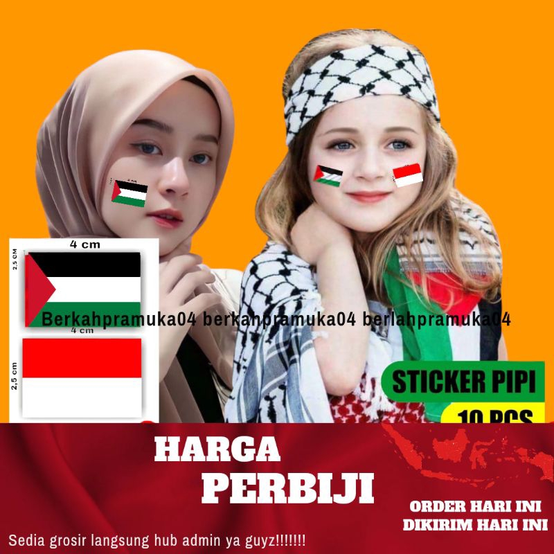 

[Perbiji] Stiker pipi bendera indonesia palestina bahan aman dikulit -+2,5x4cm