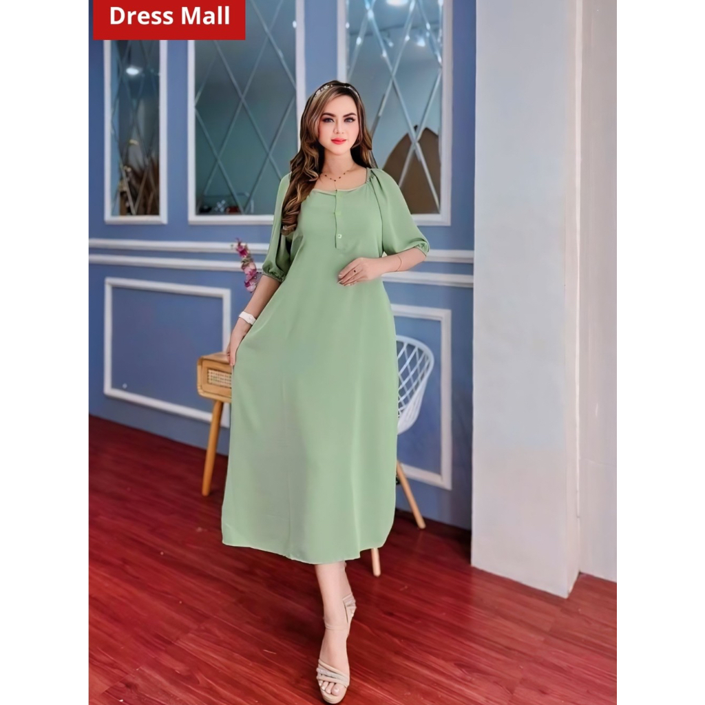 Dress Mall Daster Fuji Emily Kancing Daster Midi Dress Kekinian Crinkle Airflow
