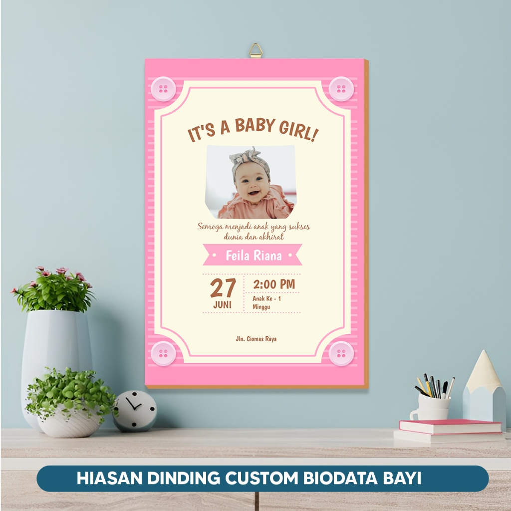 Biodata Bayi Custom Lucu Hiasan Dinding Custom Biodata Bayi Anak Baru Lahir Kado Lahiran Murah