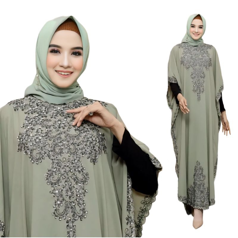 Kaftan Gemini Asmirandah Payet Full Bordir Gamis Pesta Kondangan Jumbo Terbaru Kekinian 2024 Baju Le