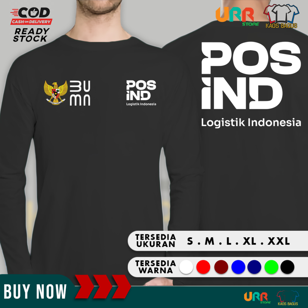 Baju Kaos Lengan panjang Distro POS IND BUMN PT Pos Indonesia