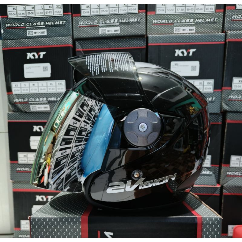 Helm KYT 2 vision hitam glossy kaca silver pelangi