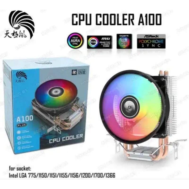 Fan CPU Cooler A100 Gaming RGB Intel LGA 775/1150/1151/1155/1156/1200/1700/1366/AMD AM2/AM2+/AM3/AM3
